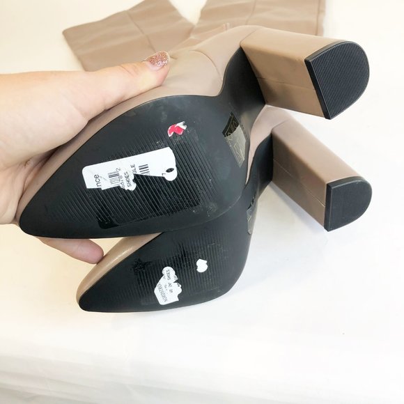 Call It Spring Beige Tan Block Heel Tall Boots 7 - Picture 5 of 8